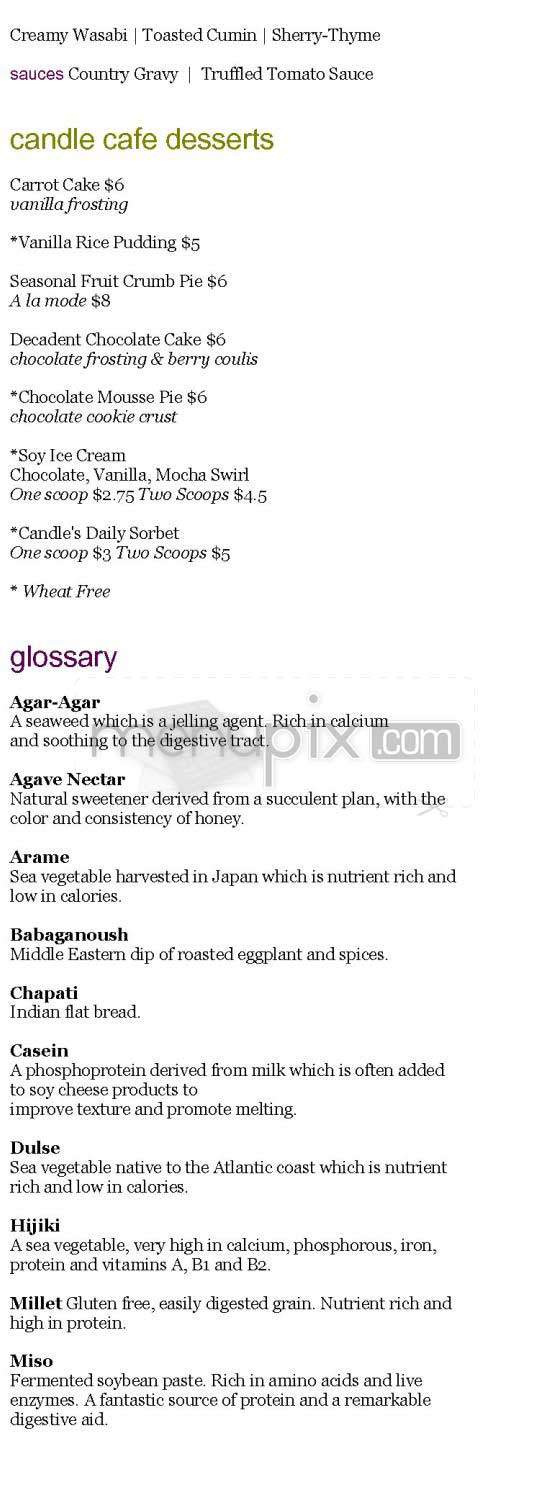 Candle Cafe - New York, NY menu_pic