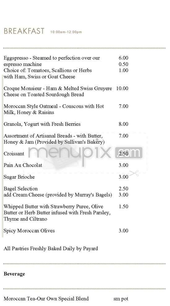 Casablanca Tea Room - New York, NY menu_pic