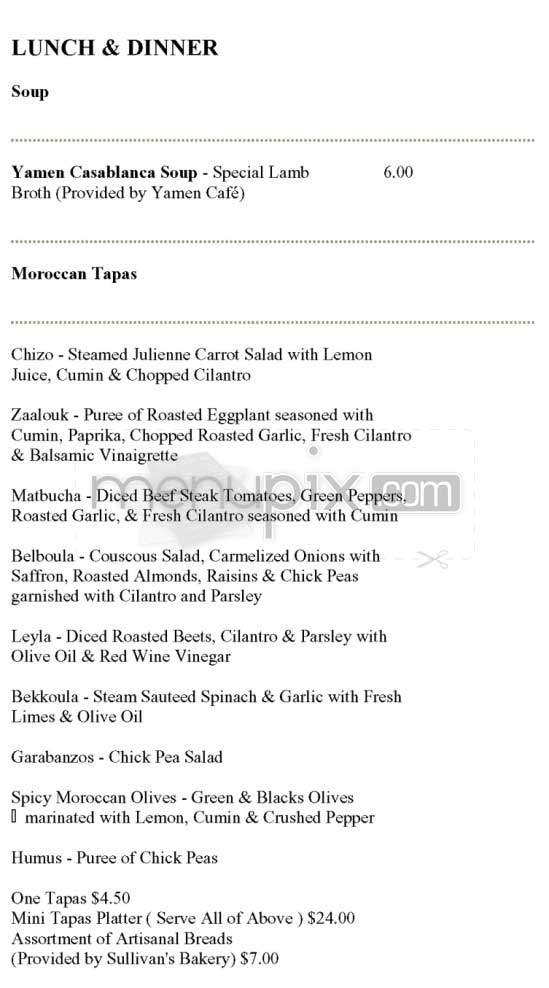 Casablanca Tea Room - New York, NY menu_pic