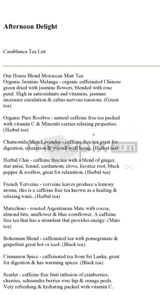 Casablanca Tea Room - New York, NY menu_pic
