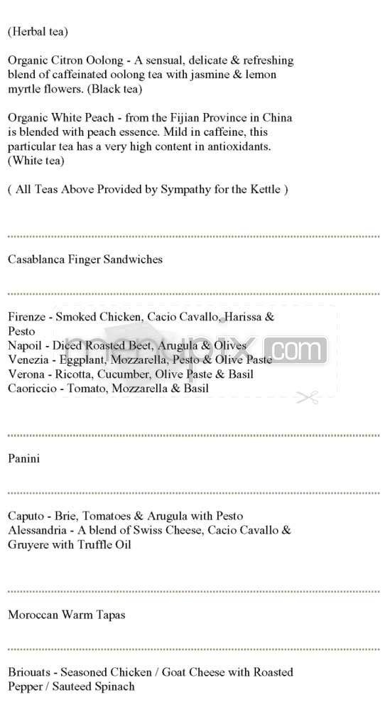 Casablanca Tea Room - New York, NY menu_pic