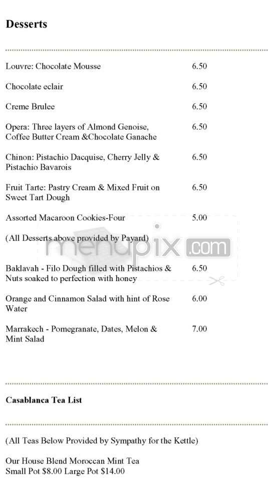 Casablanca Tea Room - New York, NY menu_pic