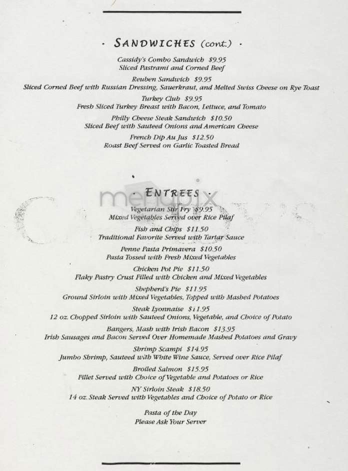 Cassidy's - New York, NY menu_pic