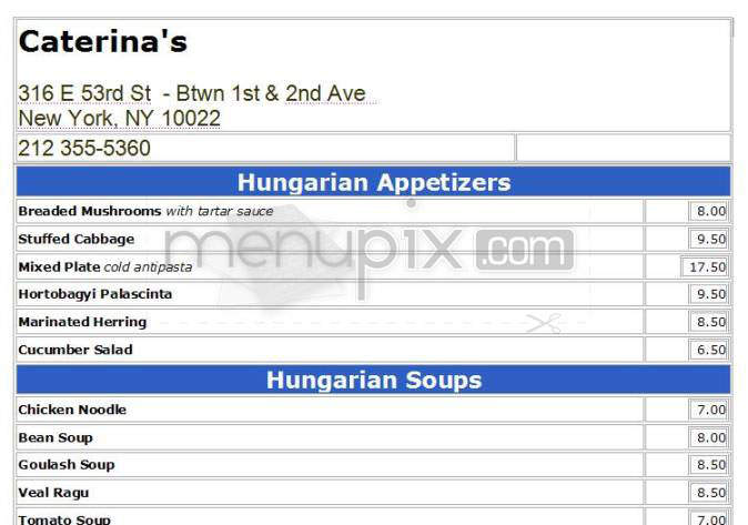 Caterina's Restaurant - New York, NY menu_pic