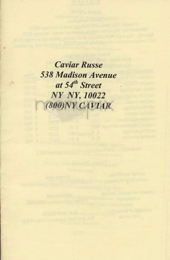 Caviar Russe - New York, NY menu_pic