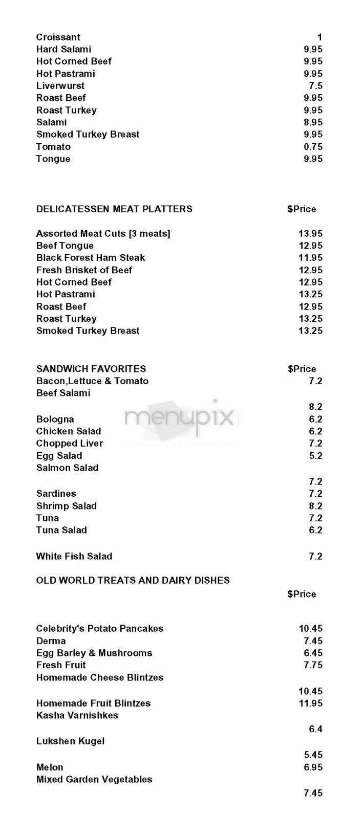 Celebrity Delicatessen - New York, NY menu_pic