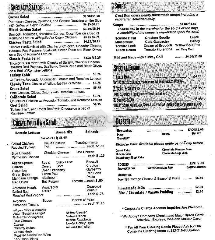 C'est Bon Cafe - New York, NY menu_pic