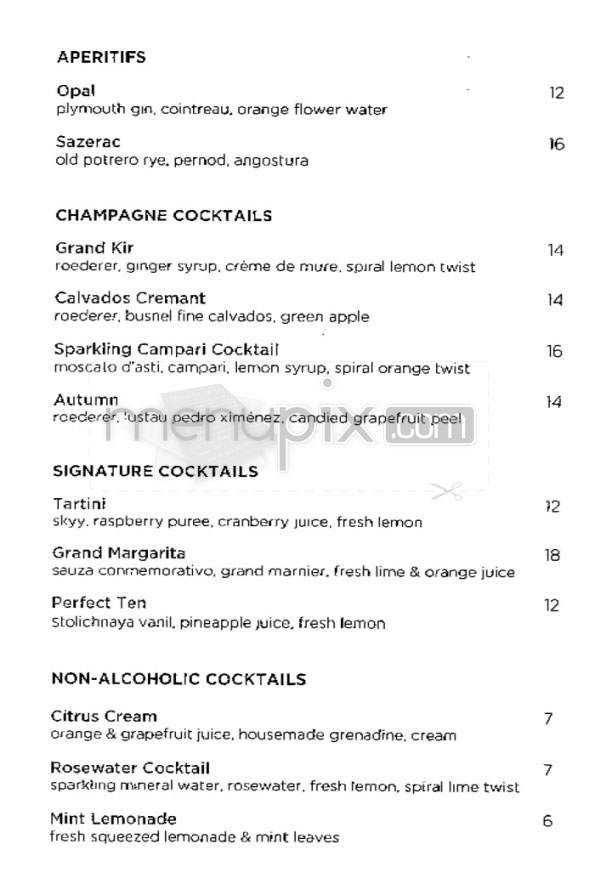 Church Lounge (Tribeca Grand Hotel) - New York, NY menu_pic
