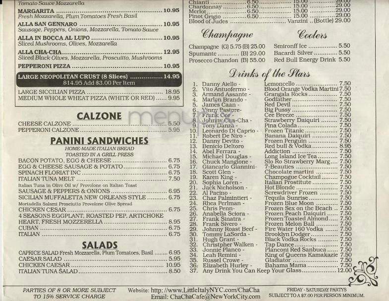 Cha Cha's In Bocca Al Lupo - New York, NY menu_pic