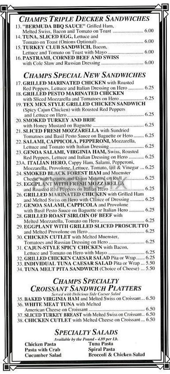 Champs Gourmet Deli - New York, NY menu_pic