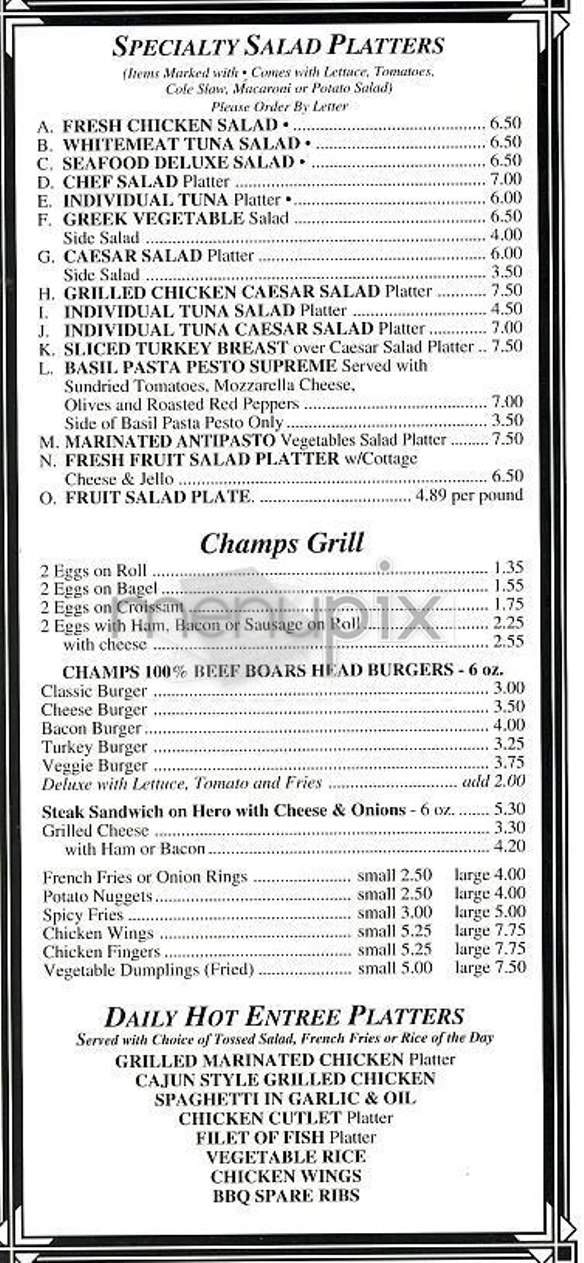 Champs Gourmet Deli - New York, NY menu_pic