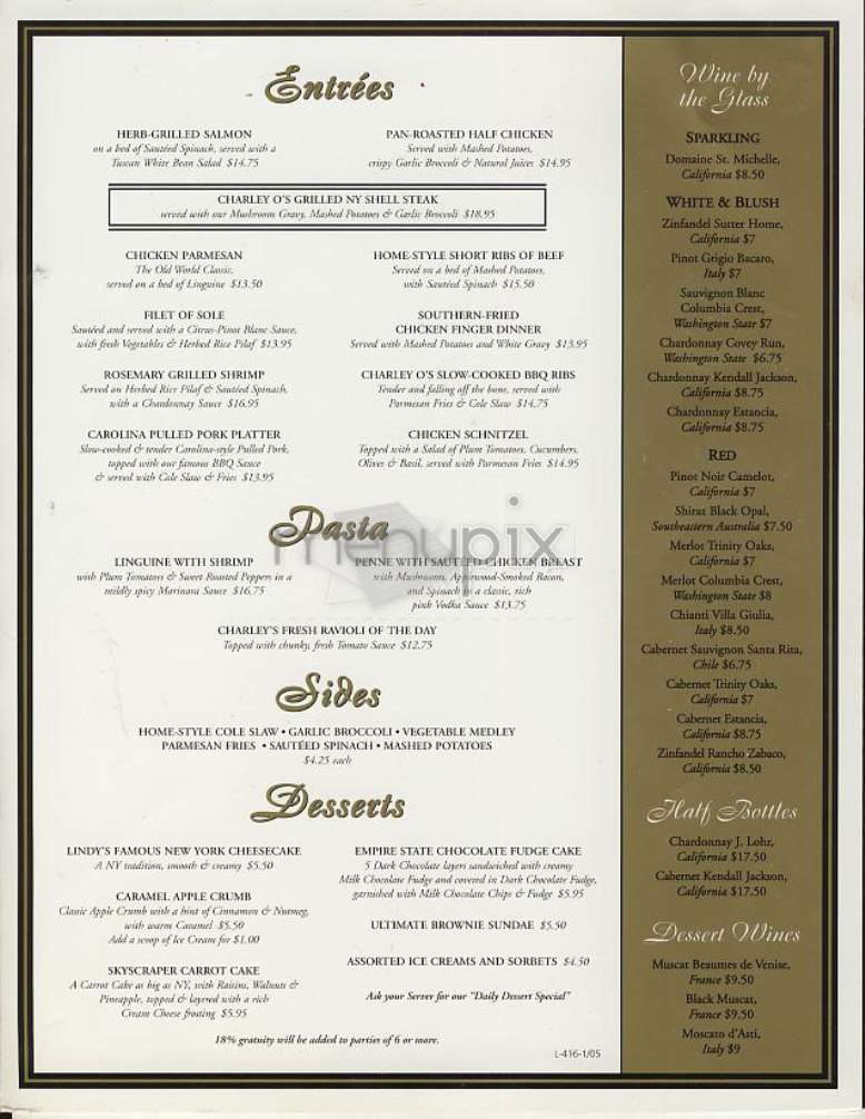 Charley O's - New York, NY menu_pic