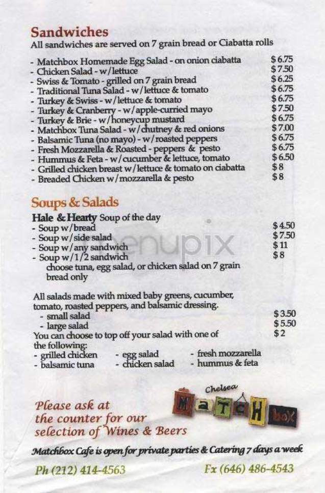 Chelsea Match Box - New York, NY menu_pic