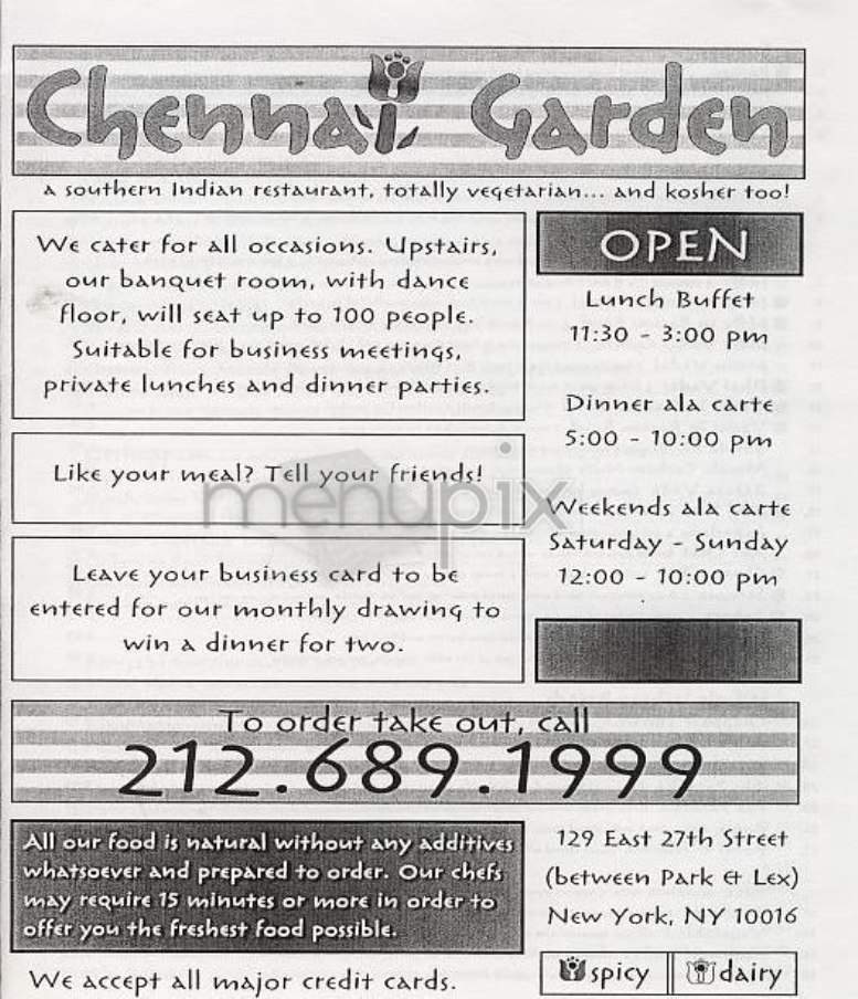 Chennai Garden - New York, NY menu_pic