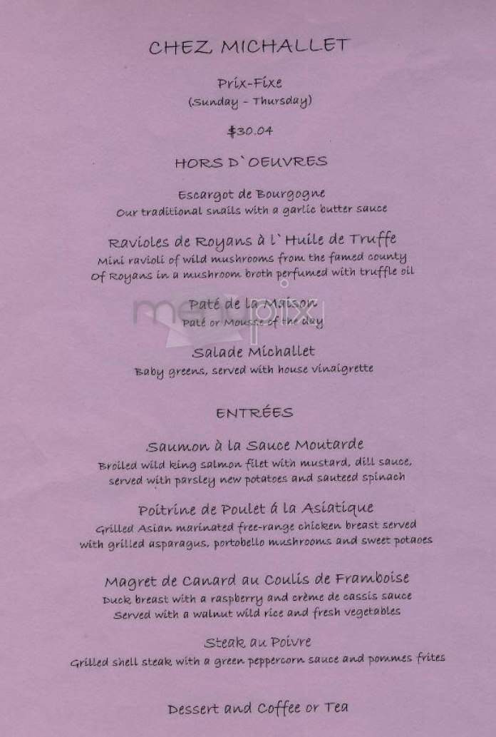 Chez Michallet - New York, NY menu_pic