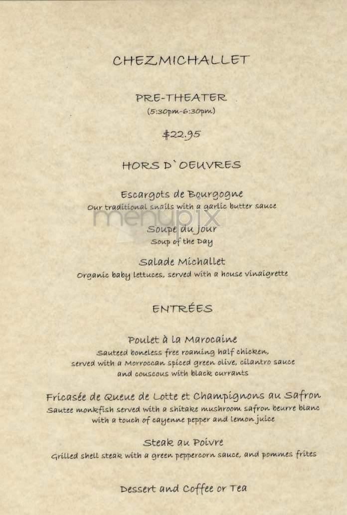Chez Michallet - New York, NY menu_pic