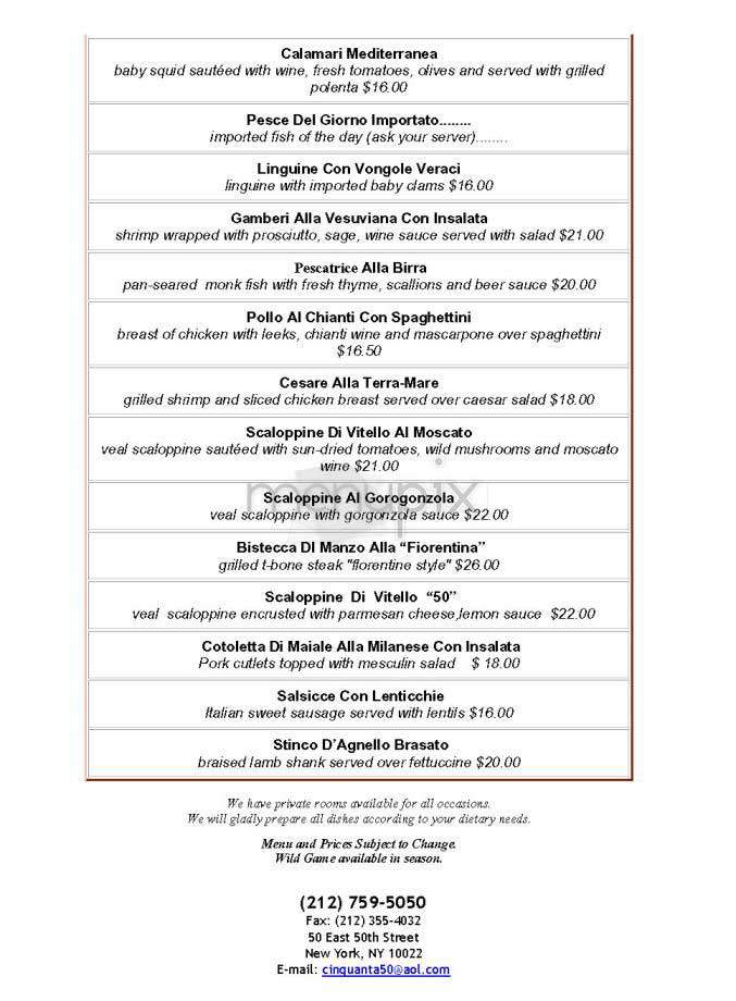 Cinquanta - New York, NY menu_pic