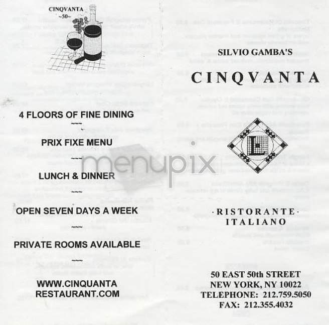 Silvio Gamba's Cinqvanta - New York, NY menu_pic