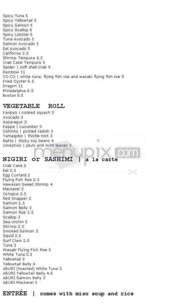 Co Co Sushi - New York, NY menu_pic