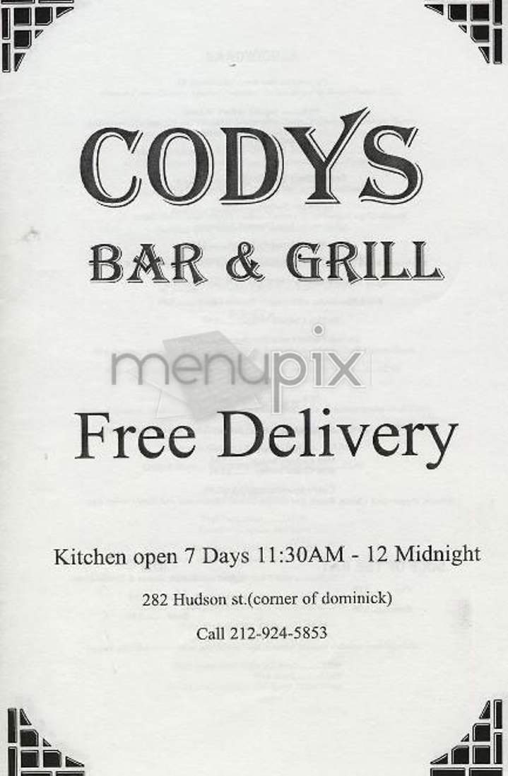 Cody's Bar & Grill - New York, NY menu_pic
