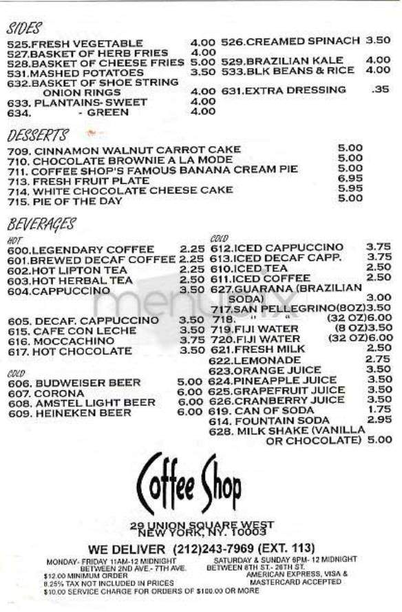 Coffee Shop - New York, NY menu_pic