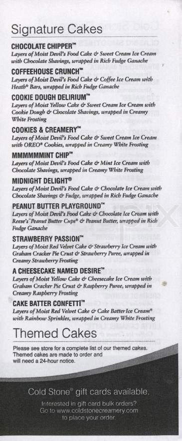 Cold Stone Creamery - Hoboken, NJ menu_pic