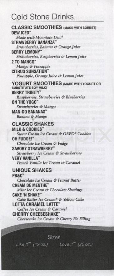 Cold Stone Creamery - Hoboken, NJ menu_pic
