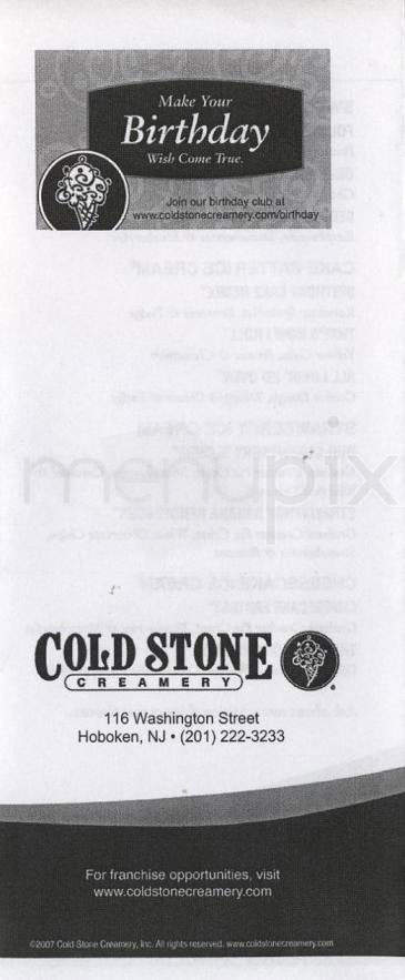Cold Stone Creamery - Hoboken, NJ menu_pic