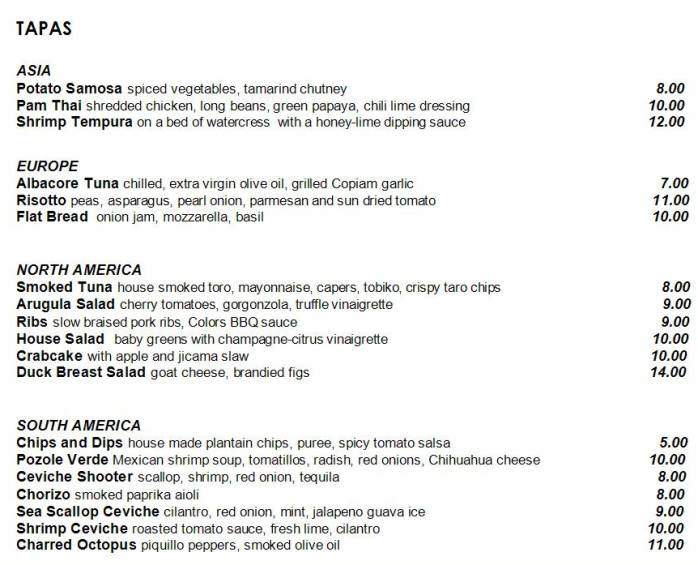 Colors - New York City, NY menu_pic