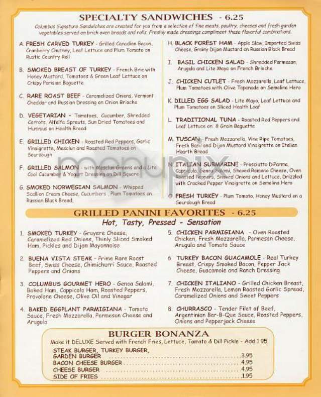 Columbus Gourmet Food - New York, NY menu_pic