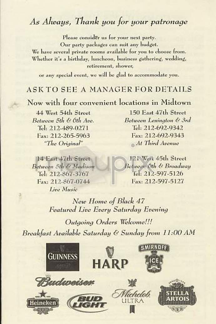 Connolly's Pub & Restaurant - New York, NY menu_pic