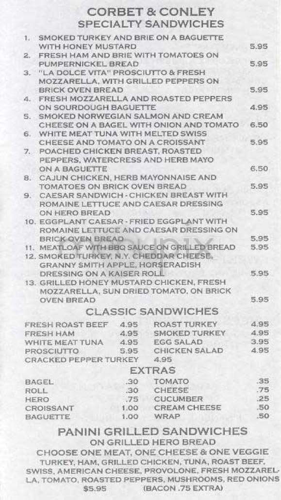 Corbet & Conley - New York, NY menu_pic