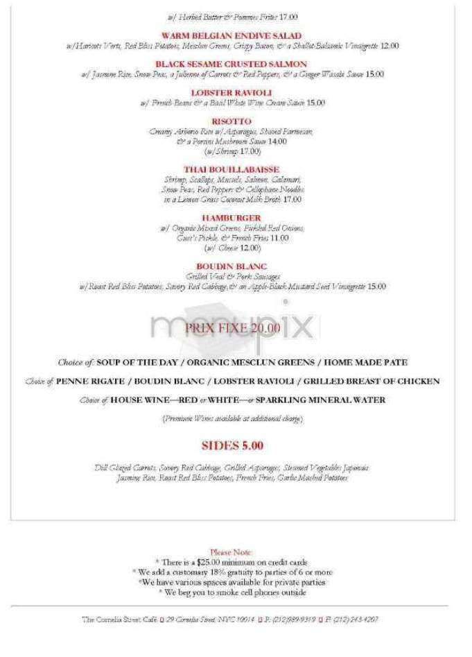 Cornelia Street Cafe - New York, NY menu_pic