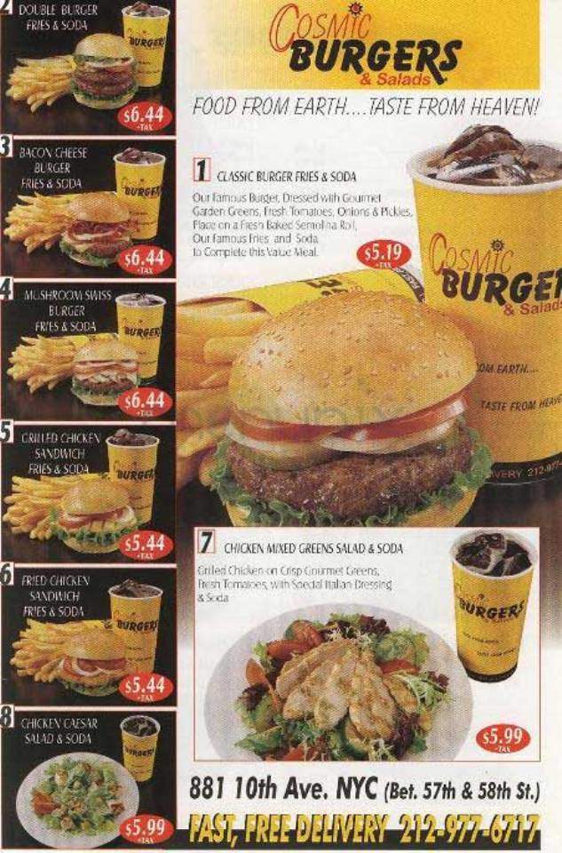 Cosmic Burgers - New York, NY menu_pic