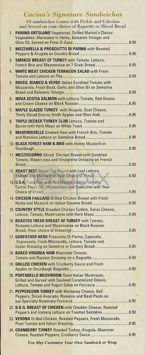 Cucina Gourmet - New York, NY menu_pic