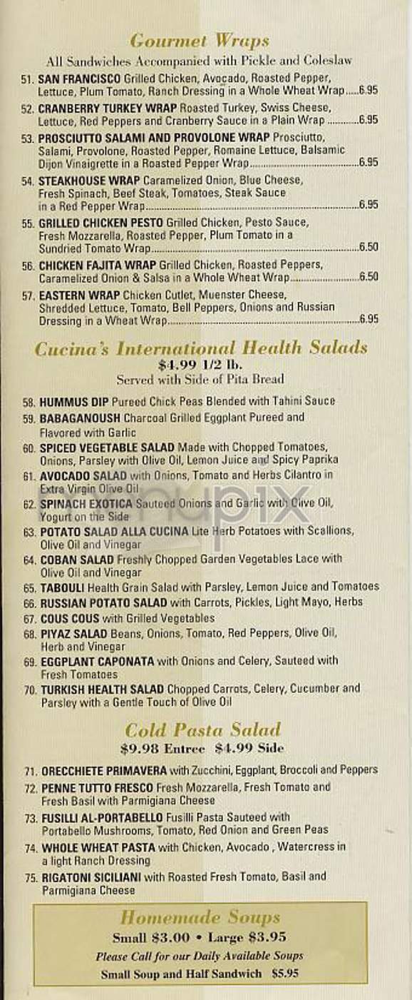 Cucina Gourmet - New York, NY menu_pic