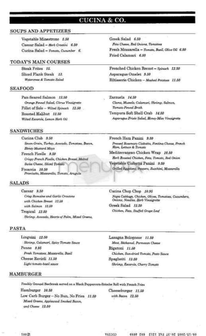 Cucina & Co. - New York, NY menu_pic