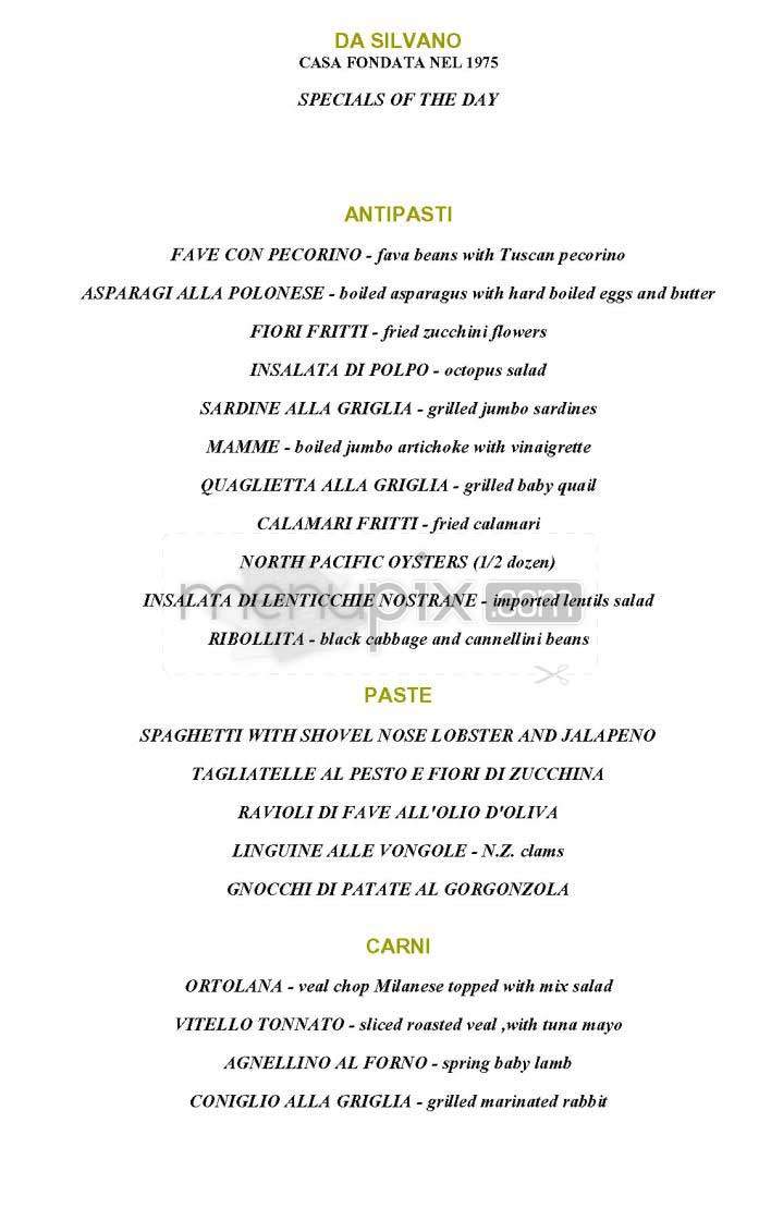 Da Silvano - New York, NY menu_pic