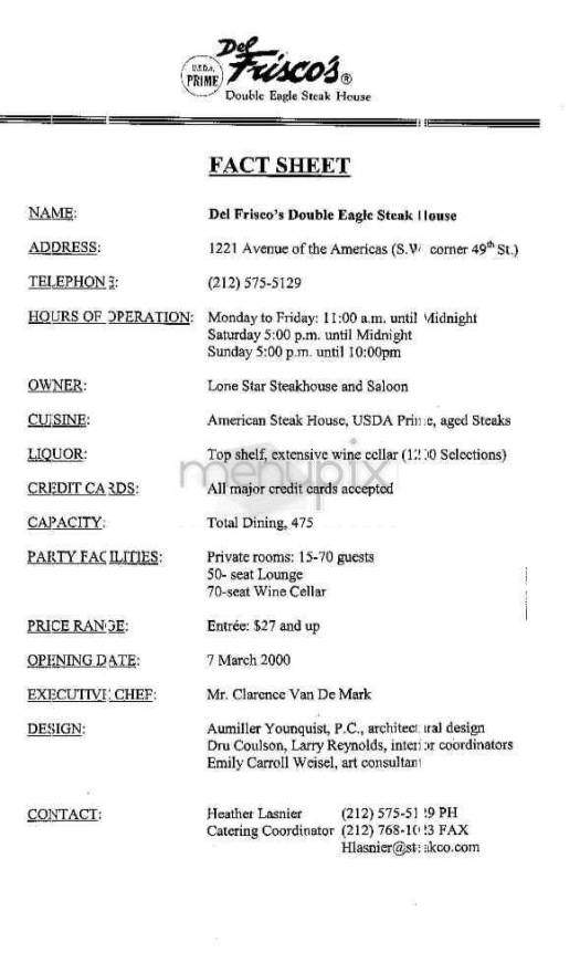 Del Frisco's - New York, NY menu_pic