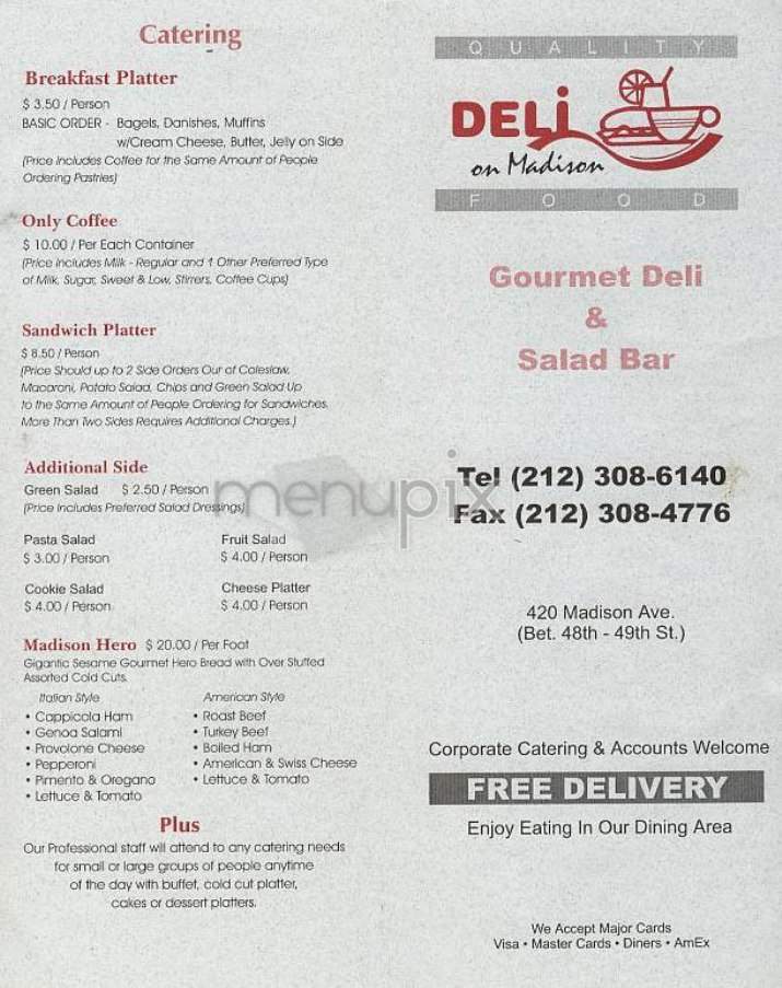 Deli On Madison - New York, NY menu_pic
