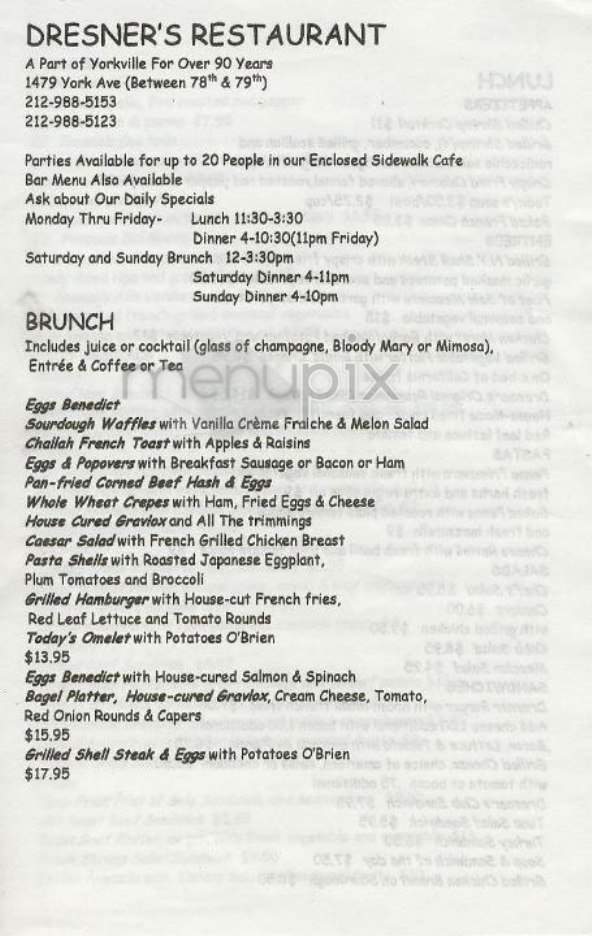 Dresner's - New York, NY menu_pic
