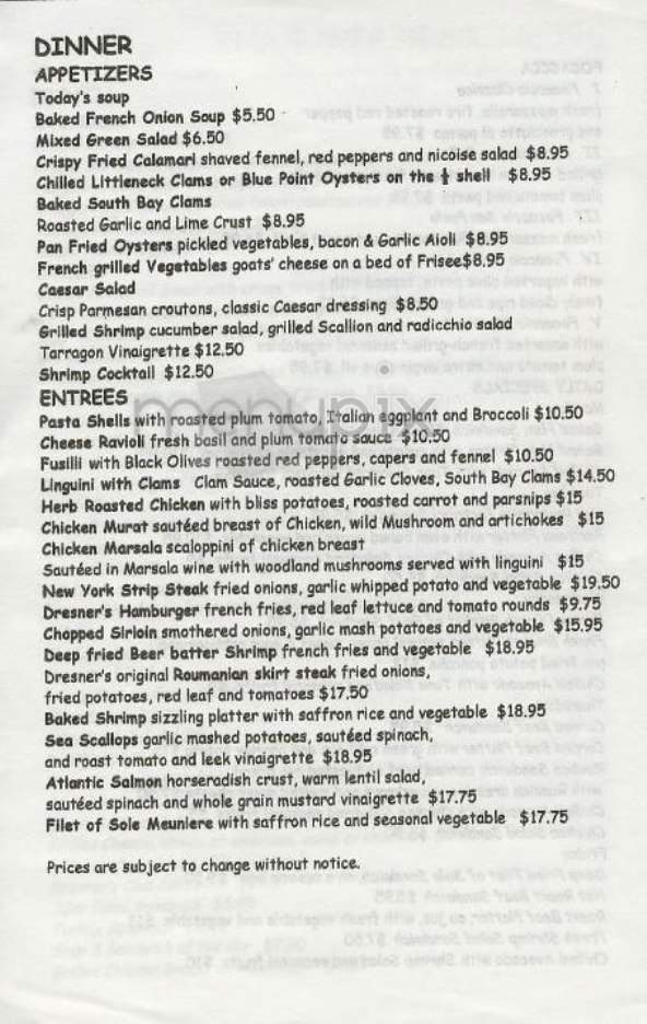 Dresner's - New York, NY menu_pic