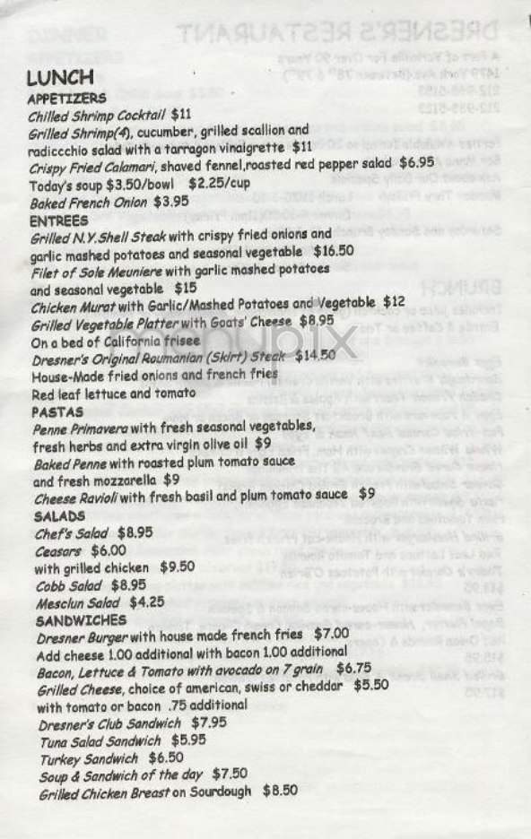 Dresner's - New York, NY menu_pic