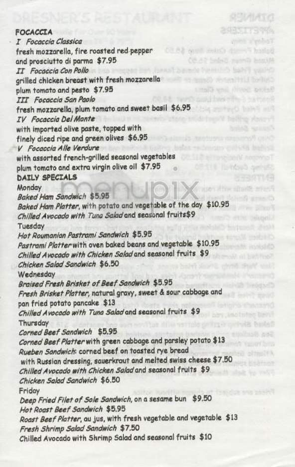 Dresner's - New York, NY menu_pic