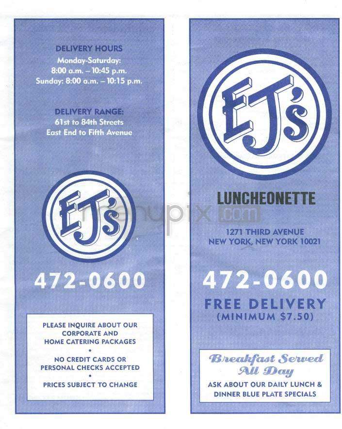 EJ's Luncheonette - New York, NY menu_pic