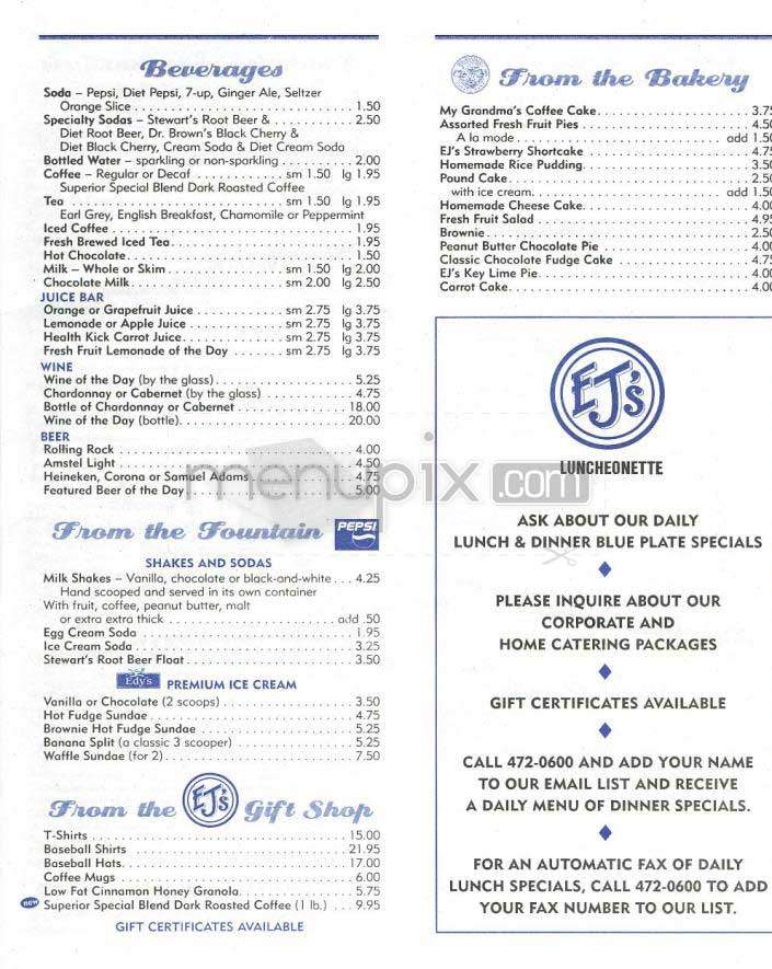 EJ's Luncheonette - New York, NY menu_pic