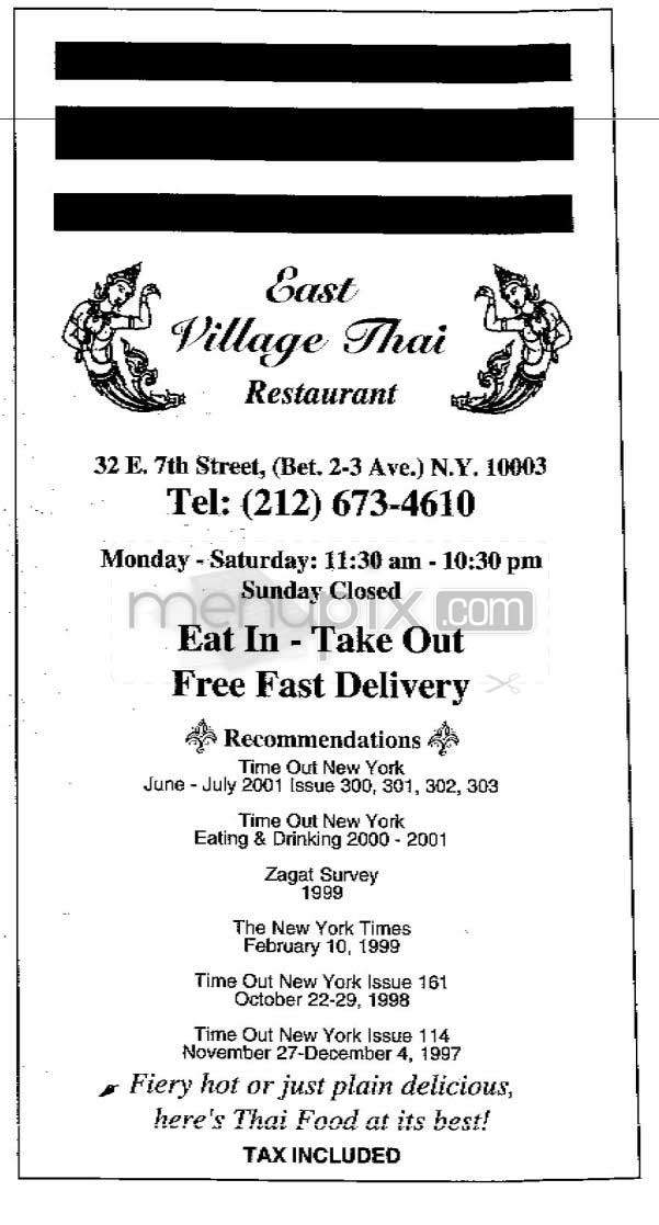 East Village Thai - New York, NY menu_pic