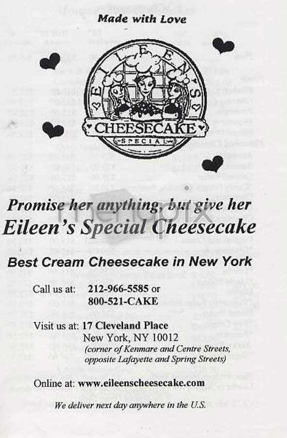 Eileen's Cheesecake - New York, NY menu_pic