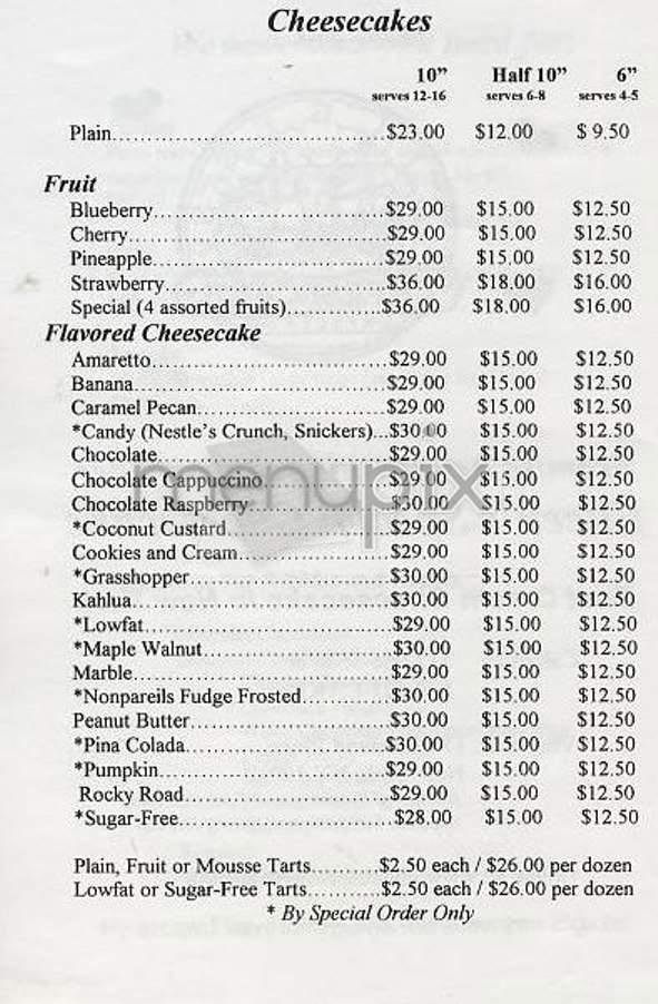 Eileen's Cheesecake - New York, NY menu_pic