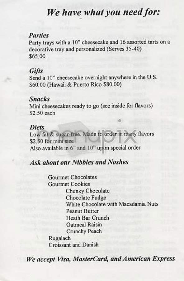 Eileen's Cheesecake - New York, NY menu_pic